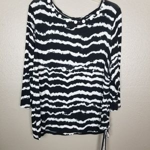 Ruby Rd. Black/White Striped Embellished Top  L